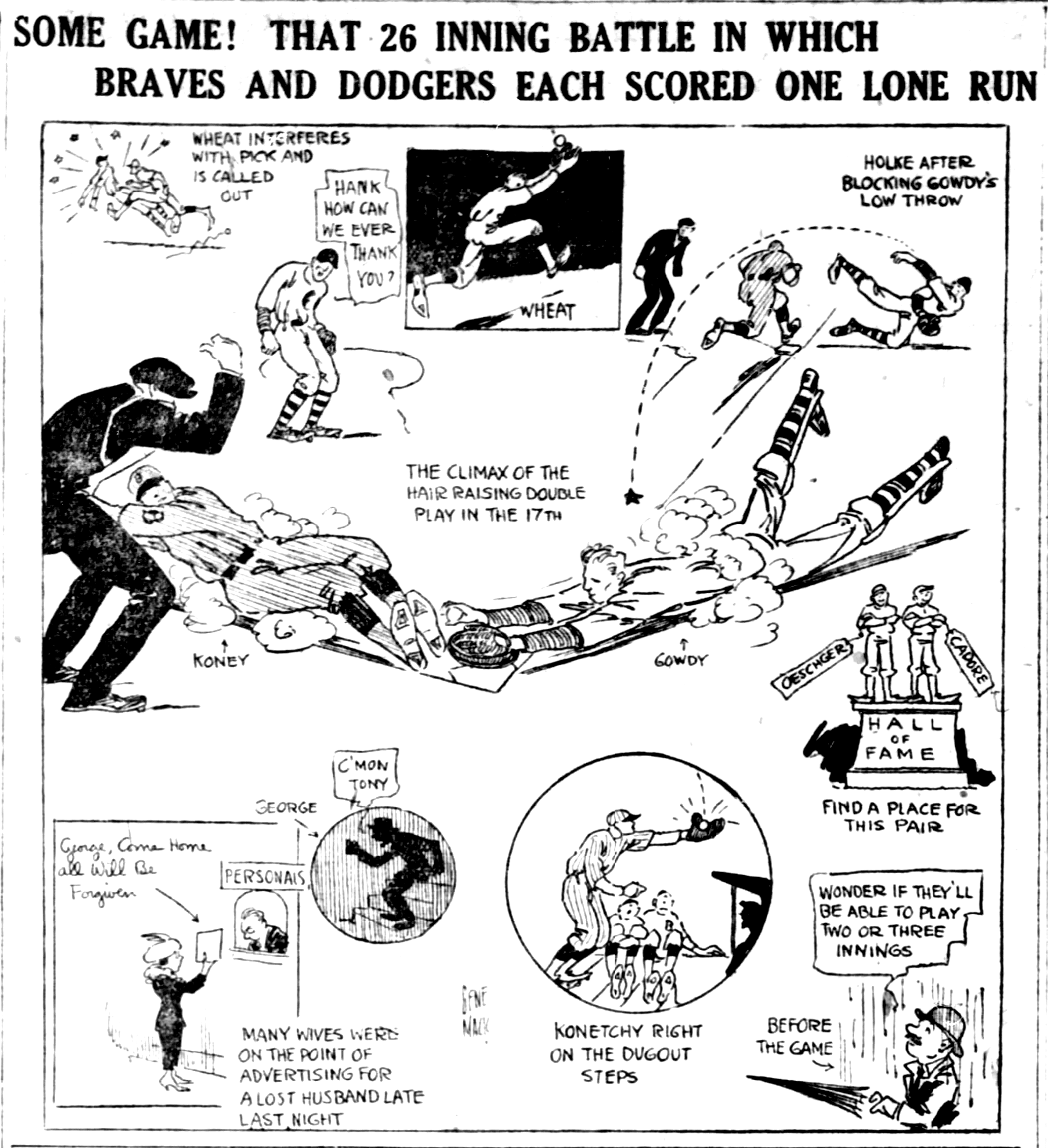 Brooklyn Dodgers 1, Boston Braves 1 (26 innings) Logo